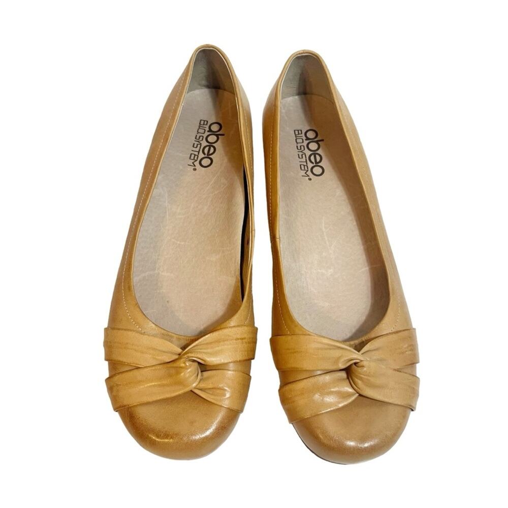 Abeo Terrie BIO System Tan Leather Knotted Flats Shoes Arch Support Size 9.5 N